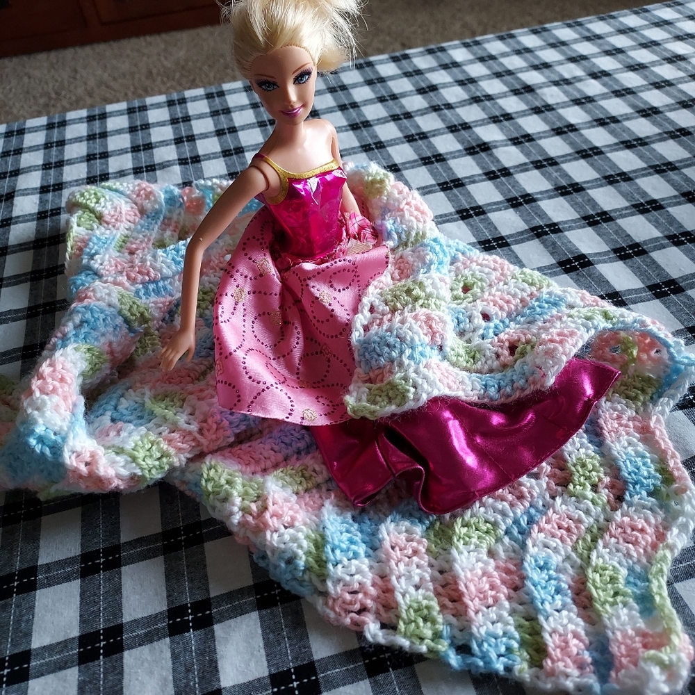 Baby doll play blanket crocheted 15 x 20 pastels